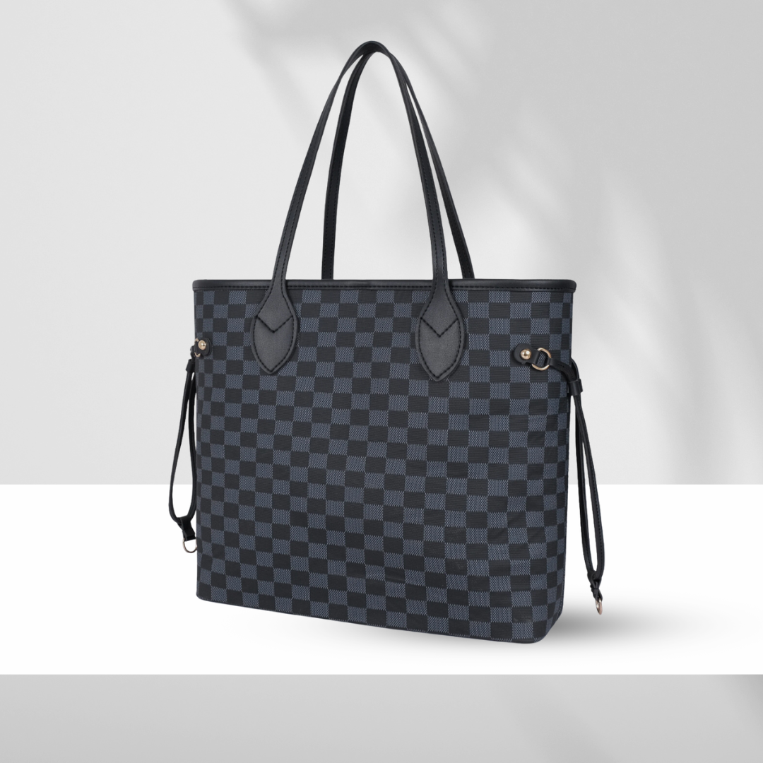 The Lyana Checkered Tote Dark Brown