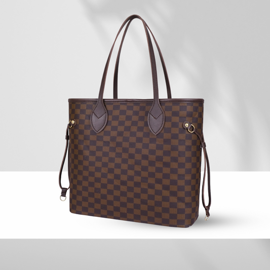 The Lyana Checkered Tote Dark Brown